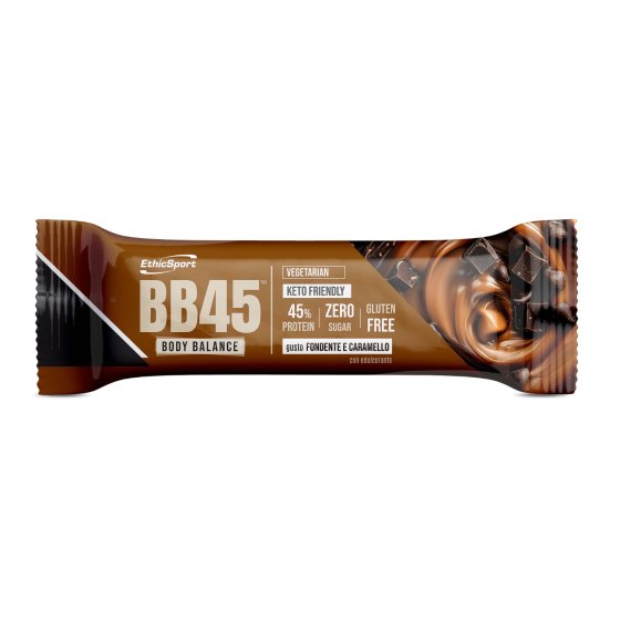 Ethicsport Barrette Proteiche BB45 Body Balance Zero Sugar gusto Fondente e Caramello